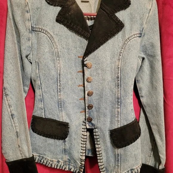 Vintage Authentic Denimes Original Jeans Mini Skirt and Blazer w/Suede. Size SM